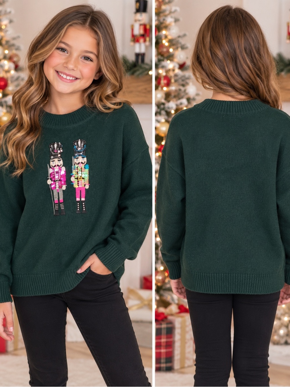 Shop The Mint Girls Green Sequin Nutcracker Christmas Holiday Sweater Size 8/10